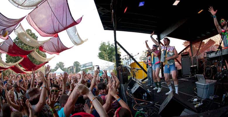 fans listening to a band